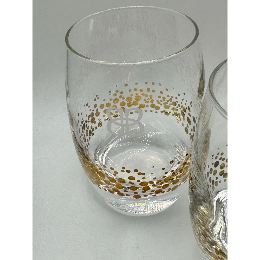 Baileys Irish Cream Gold Dot Confetti Etched Rocks Low Ball‎ Glasses Barware (4)